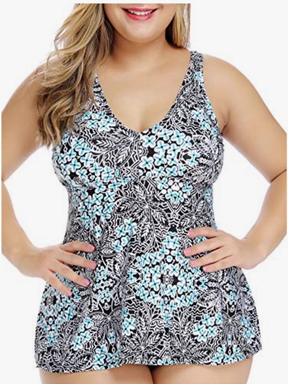 FULLFITALL PLUS SIZE V-NECK FLOWY TANKINI SET